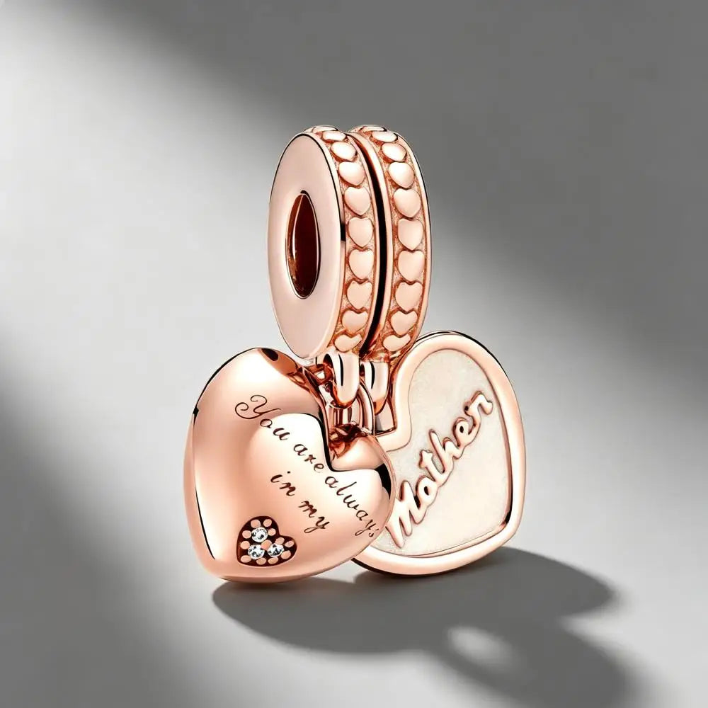 Rose Gold Plated Charms for Bracelet DIY Jewelry Making Heart Flower Strawberry Butterfly Paw Print CZ Pendant Beads Women Gift