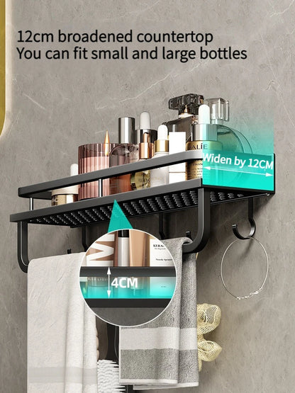 50CM/60CM Aluminum Bathroom Shelf Shelves Shampoo Makeup Storage Holder Kitchen Organizer Wall Mounted Rack Access