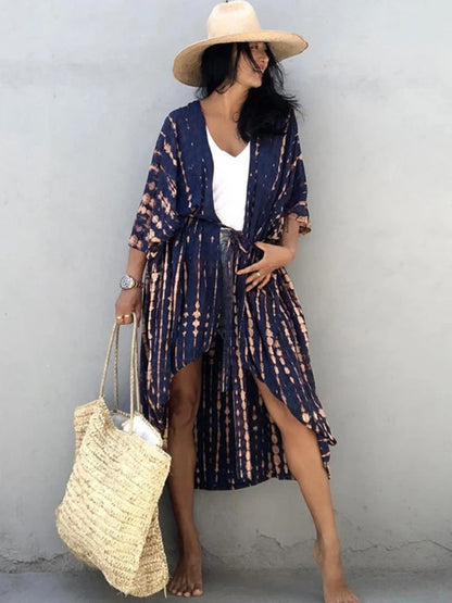 Bikini Cover Ups for Swimwear Women Printed Beach Kimono Self Belted Loose Wrap Beachwear Bathing Suit Dropshipping 22 Colors