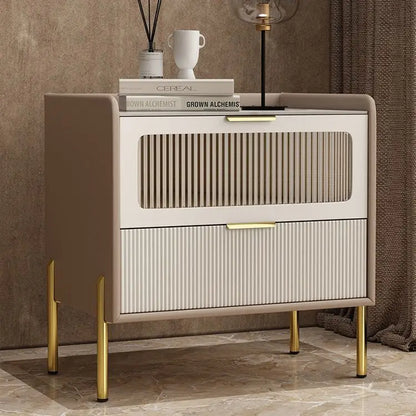 Bedside Table,Modern Light Luxury, Solid Wood Italian Simple Storage, Ultra-narrow Bed Leather Smart Side Cabinet Bedroom