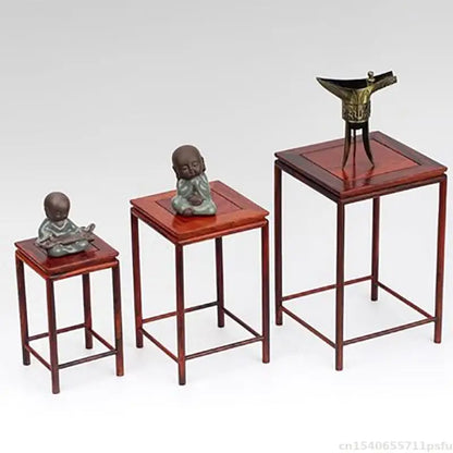 Stool Shape Wooden Pedestal Crafts Vase Flower Pot Bonsai Decorative Shelves Figurines Incense Display Stand Fish Tank Wood Base