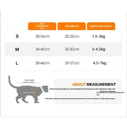 Cat Suit for Spring and Summer, Postoperative Clothing for Pet Cats Breathable Fitted Button-Style Cat Recovery Outfit