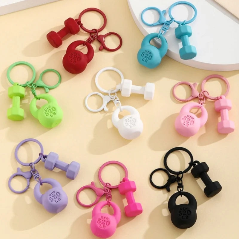 New DIY Fitness Equipment Keychain,Resin Kettle Bell Dumbbell Keychain Pendant,Colorful Barbell Car Bag Hanging Accessory