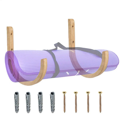 Yoga Mat Storage Rack 2PC Wooden With Screws Yoga Mat Wall Mount Storage Rack For Home Gym Indoor Exercise Fitness