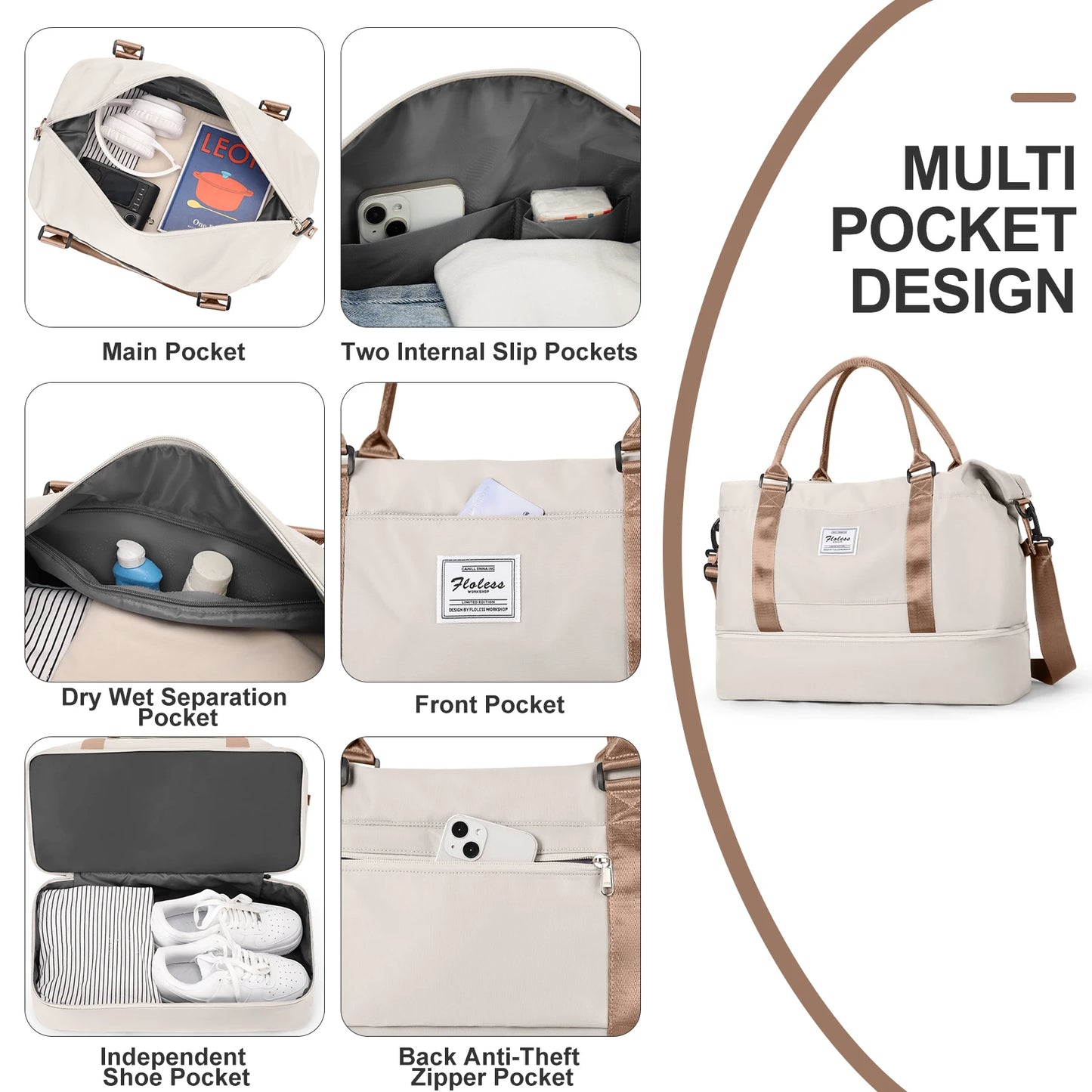 Travel Tote Bag, Lightweight Handbag with Shoe Compartment, Large Capacity Crossbody Shoulder Bag, Cabin Travel Bag, Sports Bag