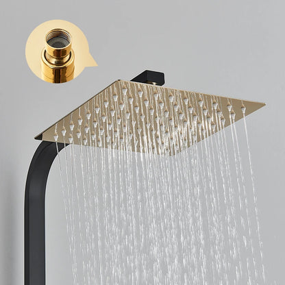 Black Golden Bathroom Shower Faucet Stainless Steel Rainfall Shower Head+Hand Shower,Rotate Bath Tub Spout Shower Kit