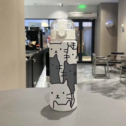 780ml 3D Printed Cute Cartoon Water Bottle Leakproof Plastic Straw Cup Portable Outdoor Large Capacity Sports Water Bottle