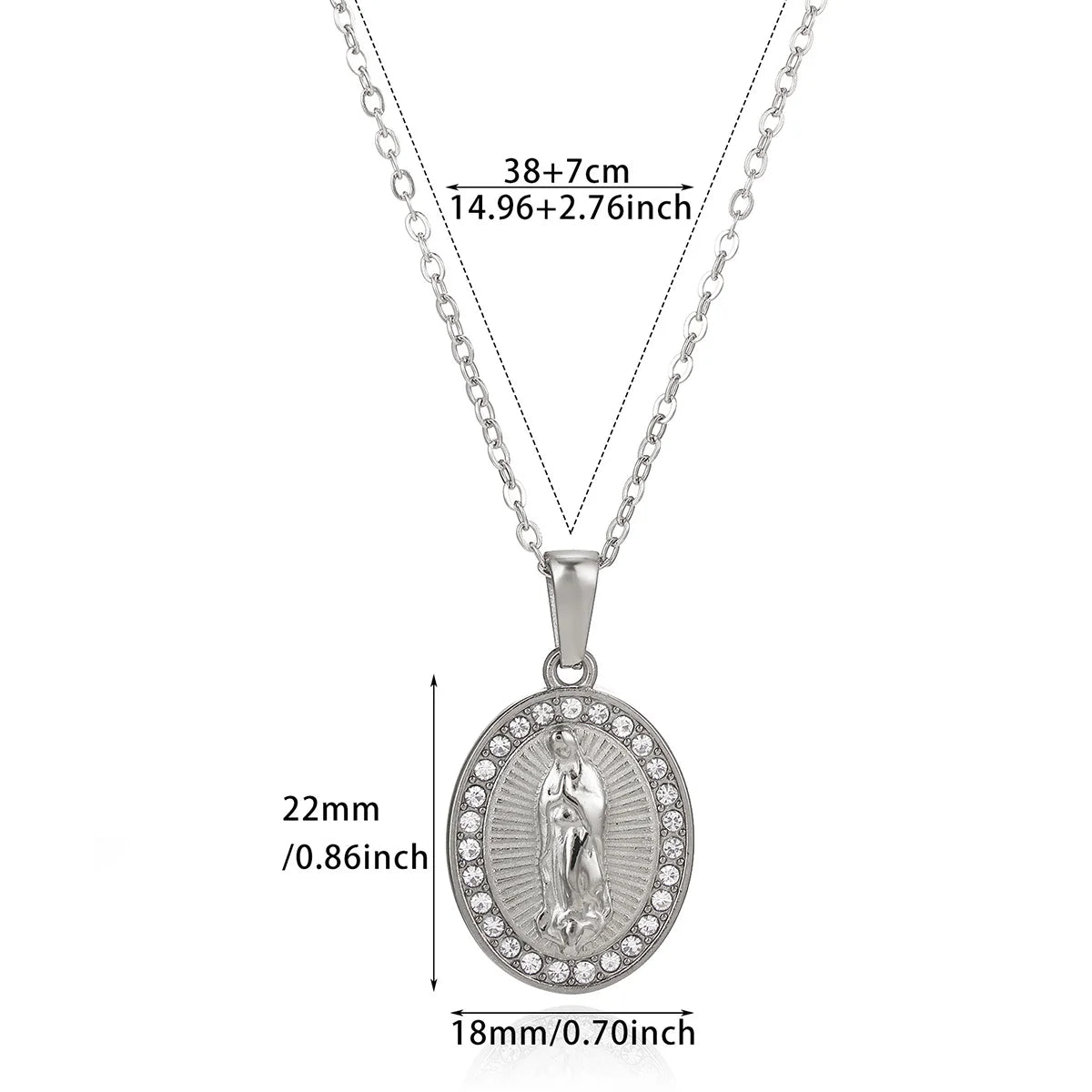 Virgin Mary Pendant With Diamonds Necklace For Women Gold Color Medal Charm Stainless Steel Religious Punk Jewelry Easter Gift