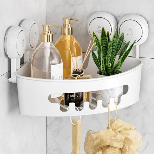 TAILI Corner Shower Caddy Suction Cup No-Drilling Removable Shower Caddy Basket Powerful Suction Bathroom Shower Shelf Organizer