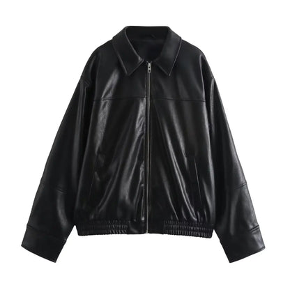 HH Female Streetwear Style Coats Solid Turn-Down Collar Long Sleeves Pockets Zipper Autumn Jackets Woman 2024 Trendy 2 Color