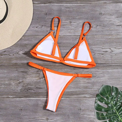 Woman Girl Beach Swimsuit Sexy Low Waist Split Swimwear Solid Color Bikini Set Two Piece Sling Backless Metal Buckle
