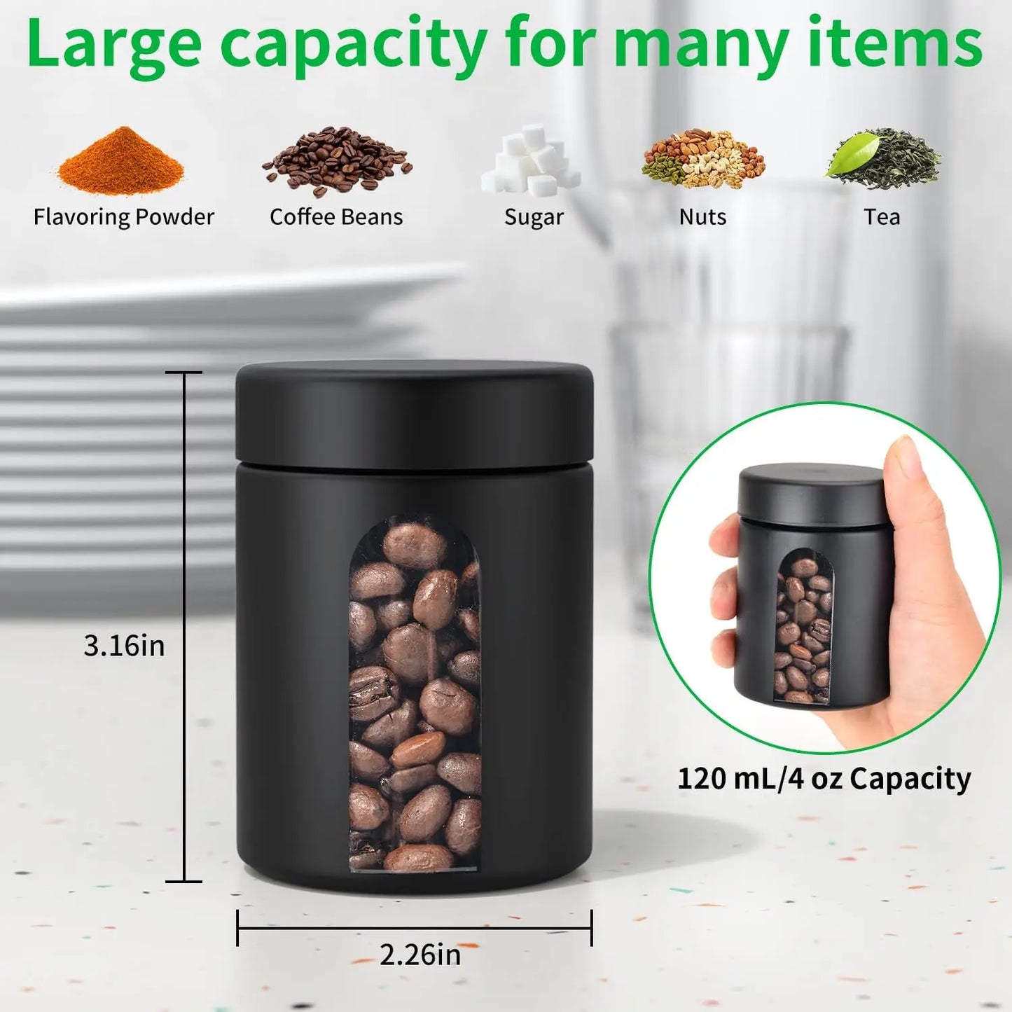 Glass Storage Jar (4 oz, 120ml) Smell Proof Visual Container with Child Resistant Cap Multipurpose for Coffee Teas Herbs Spices