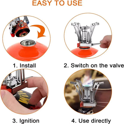 Portable Outdoor Camping Stoves Backpacking Gas Stove with Piezo Ignition Stable Support Wind-Resistance Camp Stove for Cooking
