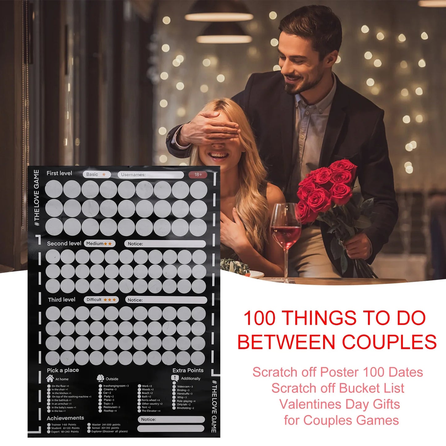 NEW 100 Things To Do Between Couples Couples Games Bedroom Scratch Off Poster 100 Dates Scratch Off List poster  sticker