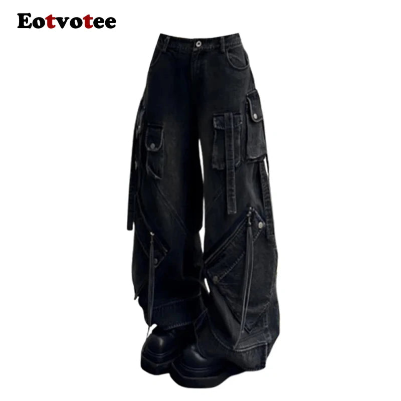 EOTVOTEE Baggy Jeans for Women Vintage Washed Chic Casual Denim Trousers Spring Summer 2025 New Fashion Female High Waist Jeans