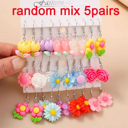 5pairs/set Cute Candy Chocolate Earrings for Women Girls 3D Food Dangle Earrings Kids Jewelry Gifts