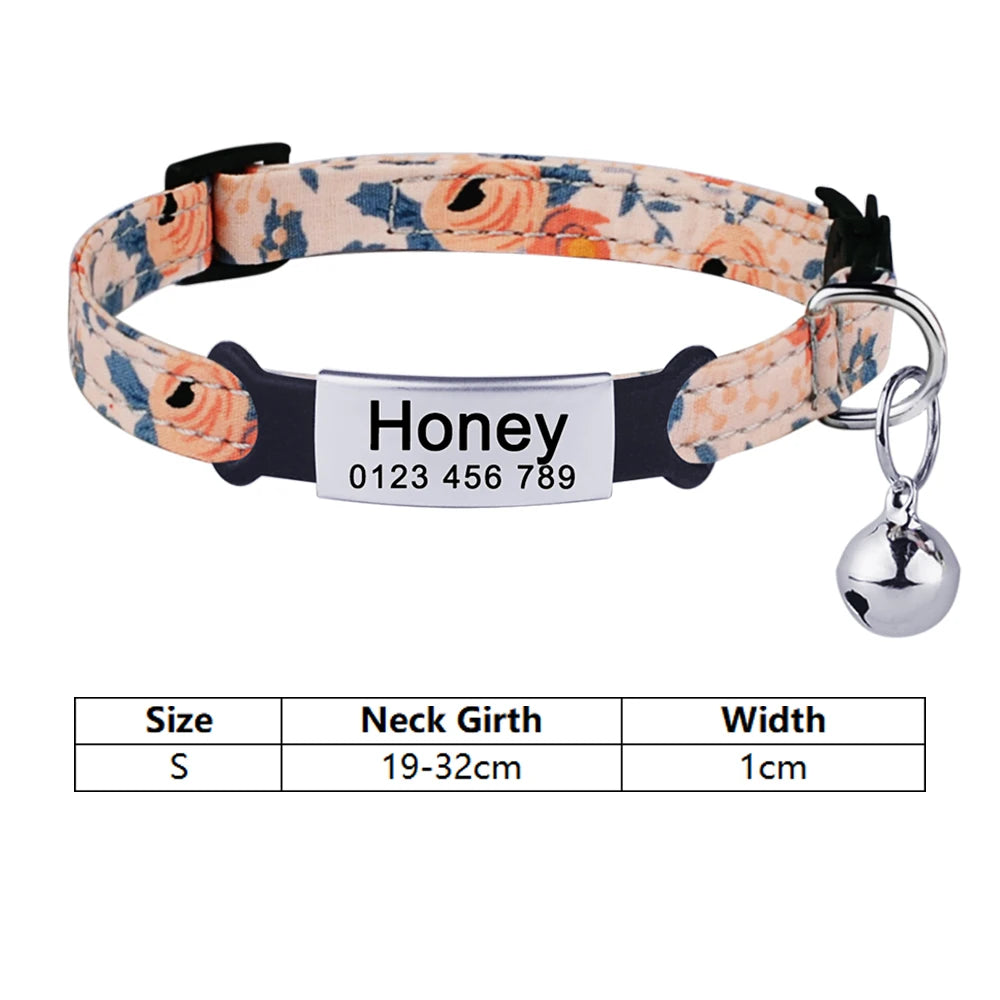 Personalized Nylon  Flowers Summer Cat Collar Id Name Tag Collar Pet Products Small Fast Breakaway Unisex Kitten Supplies