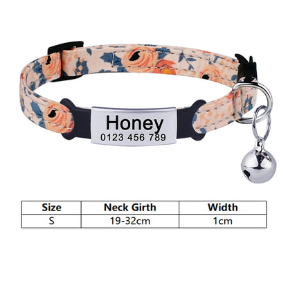 Personalized Nylon  Flowers Summer Cat Collar Id Name Tag Collar Pet Products Small Fast Breakaway Unisex Kitten Supplies