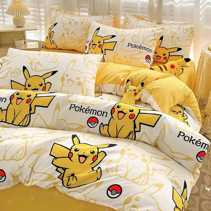 Pokemon Bedding Set Anime Pikachu 3D Duvet Cover Cute Polyester Bed Sheet Set Quilt Bedspread Set Children Comforter Bedding