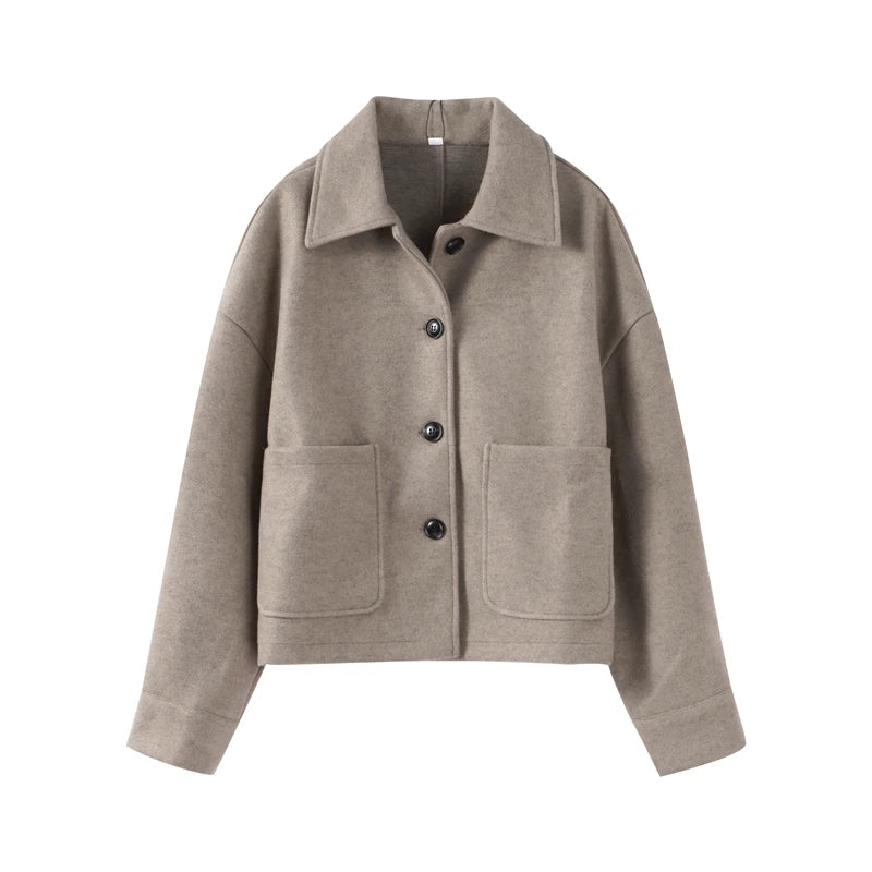 Autumn Winter Women Woolen Jackets Casual Solid Single Breasted Lapel Long Sleeved Coats Female Think Warm High Street Outerwear