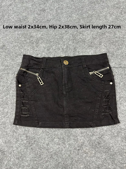Sexy American Vintage Low Waist Denim  Skirt for Students Z4 Antiquing Y2K Trendy ort Skirt with Handmade Ripped And Fo...