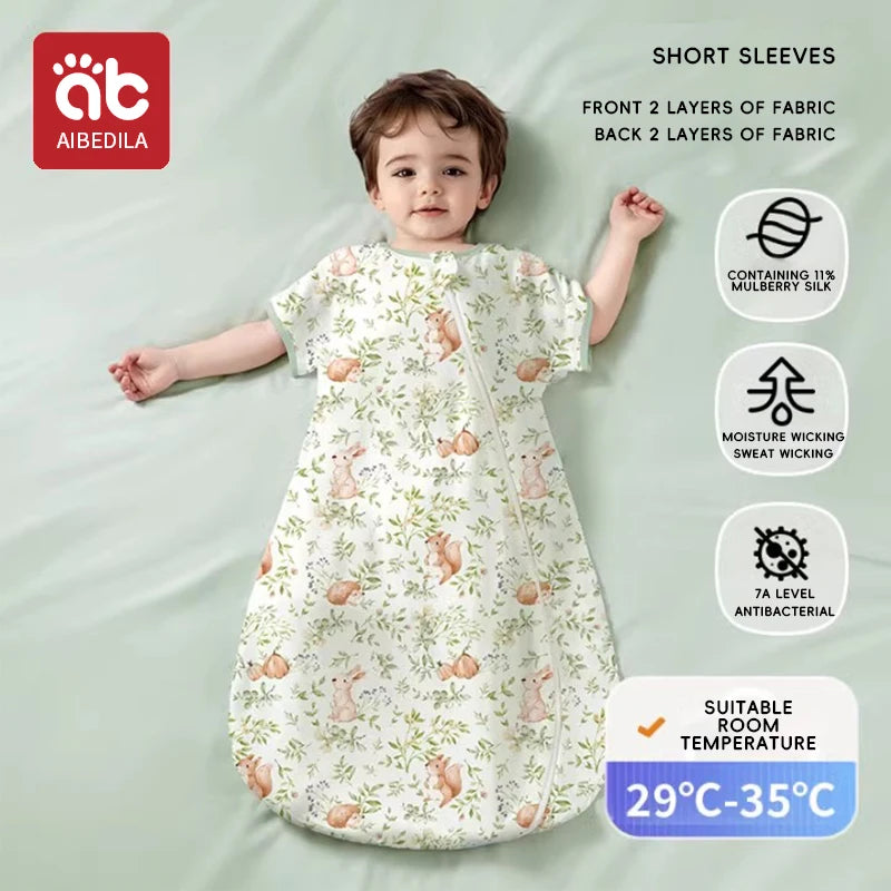 AIBEDILA ﻿Baby Sleeping Bag Childen Summer Silk bamboo Cotton Babe Sleepsack 1-3Years Infant Breathable Growth Blanket Sleepwear