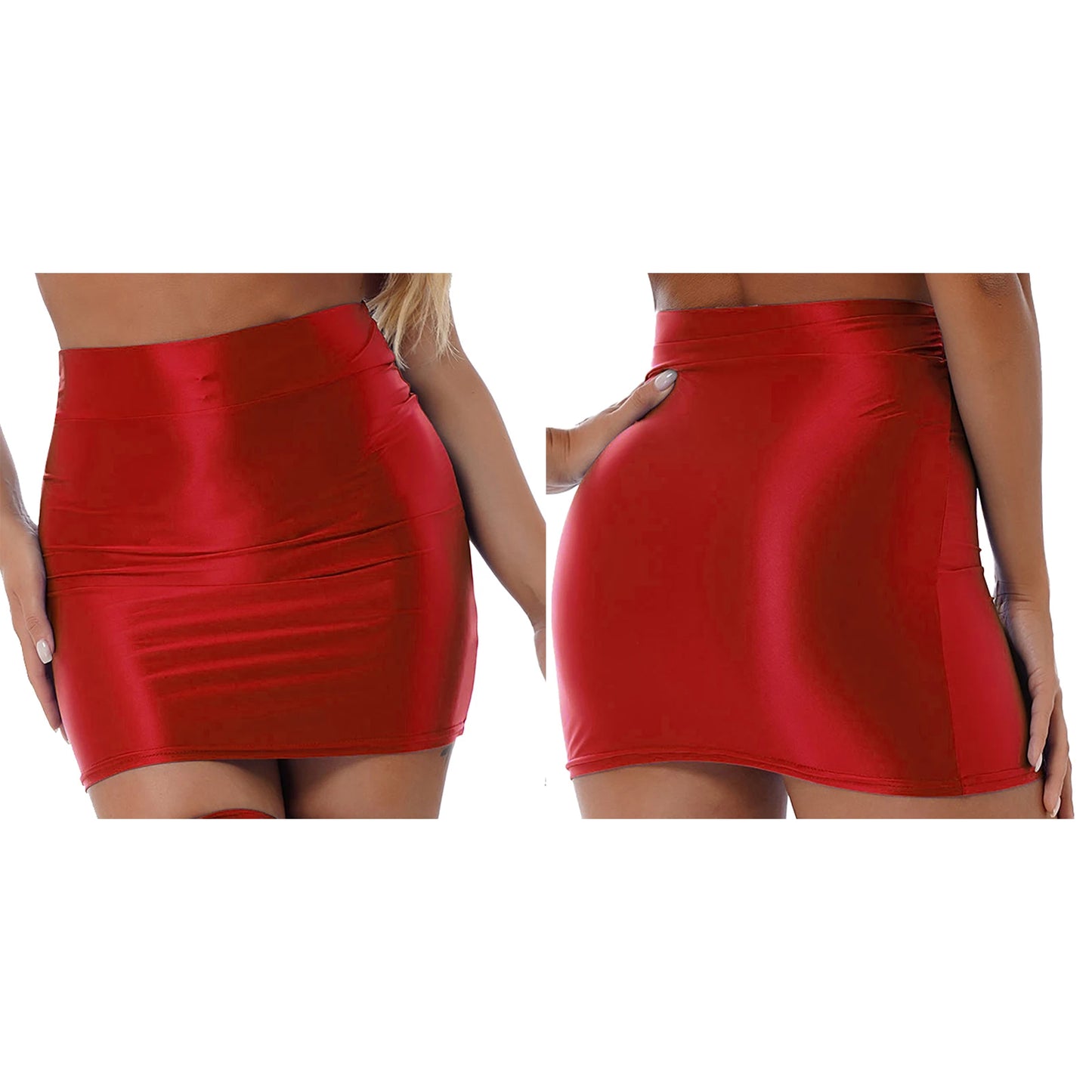 Womens Ladies Pencil Skirt Glossy Rave Party Clubwear Fashion Stretchy Casual Solid Color High Waist Bodycon Mini Skirts