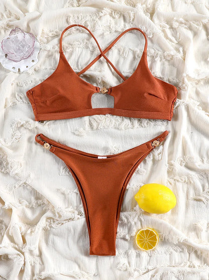 Rinabe Solid Bikini Set Sexy Bikinis Cut Out Swimsuit For Women Low Waist Bathing Suits 2026 Bathsuit Summer Beach Wear