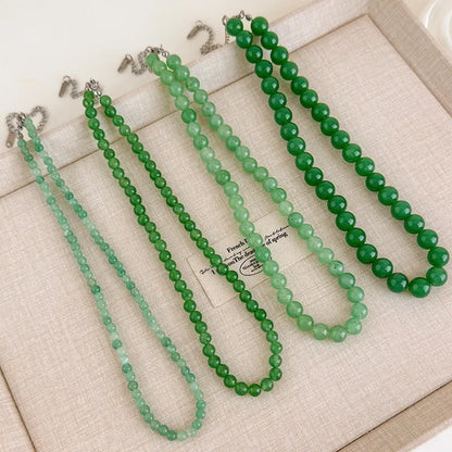 The Wizard of Oz-Inspired New Chinese Style Jadeite Green Beaded Necklace Cool-Toned Natural Stone Collarbone Chain Accessory