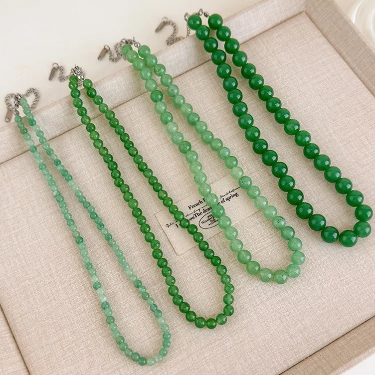 The Wizard of Oz-Inspired New Chinese Style Jadeite Green Beaded Necklace Cool-Toned Natural Stone Collarbone Chain Accessory