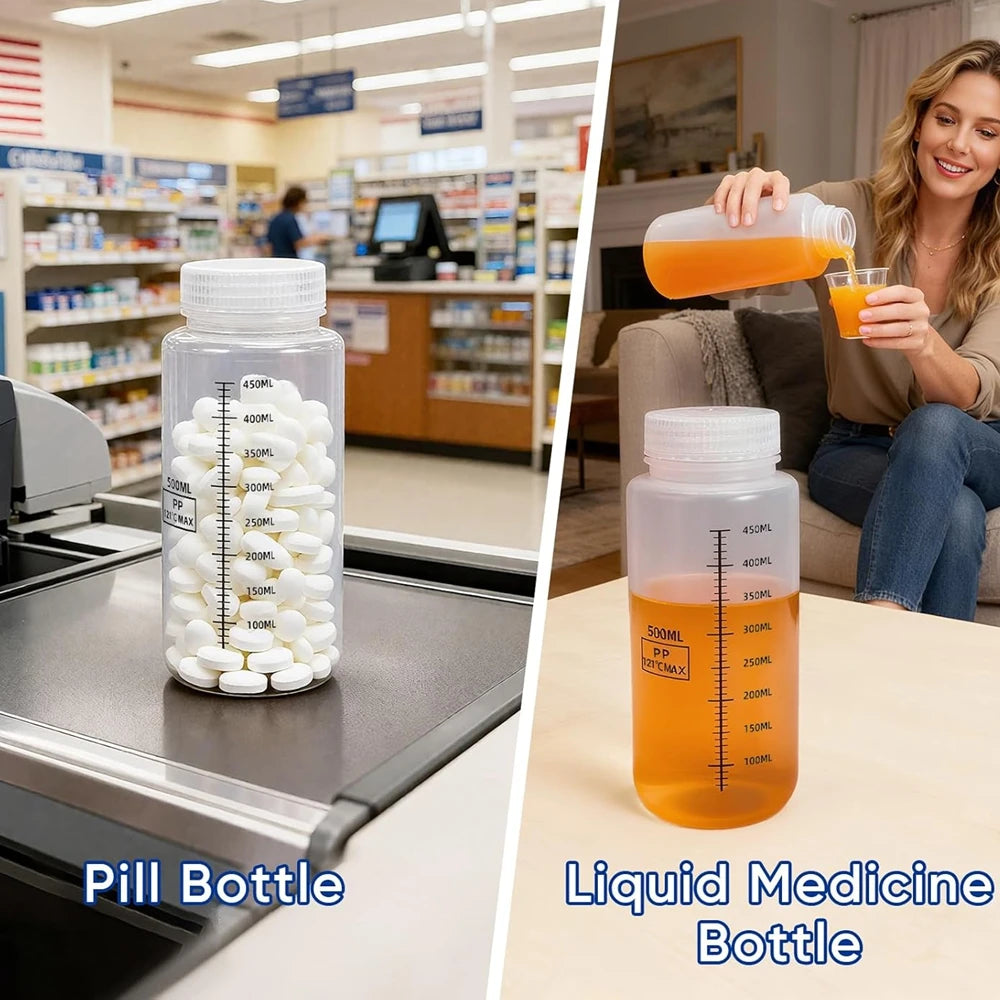 Set of 2 Wide Mouth Plastic Bottles with Lids PP Containers Jars 500ml 1000ml for Water Juice Liquid Storage Bottle
