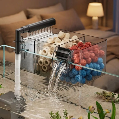 Wall Mounted Fish Tank Filter Box 3-in-1 Drip Flow Silent Operation Waterfall Filter Detachable Top Mounted Filter