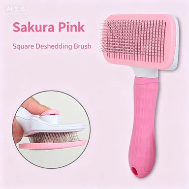 Pet Grooming Brush with One-Click Hair Removal, Bent Needle Massaging Comb for Dogs & Cats