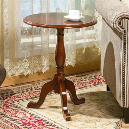 Solid Wood Small round Coffee Table Euro Style Sofa Side Corner Table with Metal Tissue Holder Simple Design American Furniture