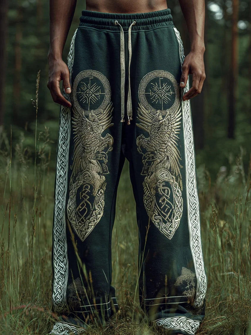 Men's Viking Nordic Sun Art Knot Tribe Celtic Rune 3D Printed Casual Pants Drawstring Straight Leg Pants Summer Beach Pants