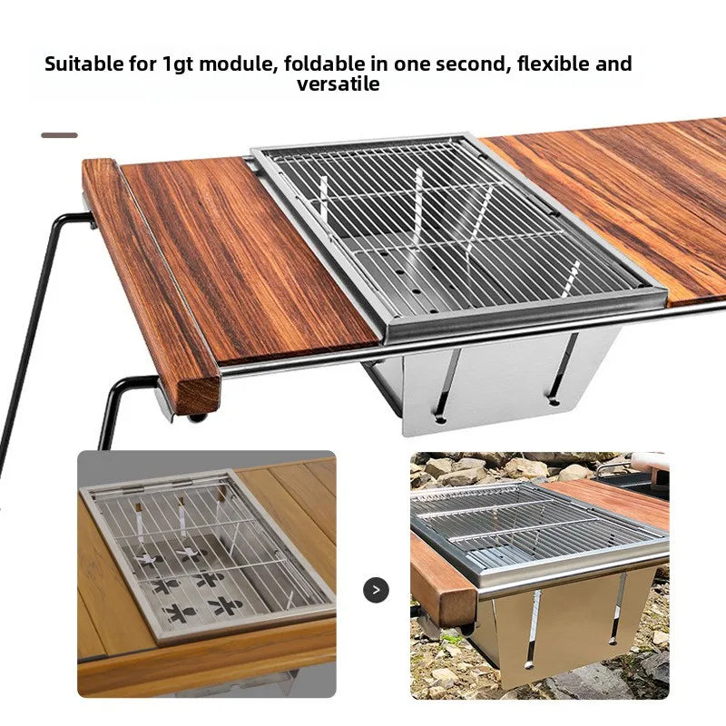 Outdoor Barbecue Grill Stainless Steel Portable Outdoor Stove Brazier IGT Table  Folding 1 Unit Firewood Stove Barbecue Camping