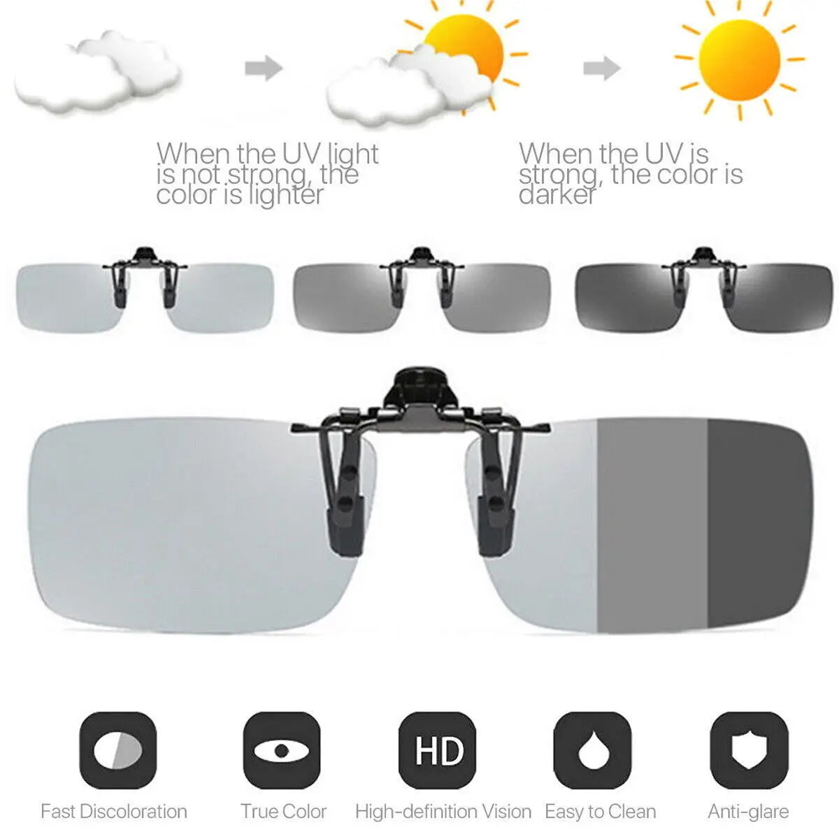 Sunglasses Photochromic Clip-on Sunglasses Fishing Sunglasses UV400 For Sports Water Activities Daily Wear