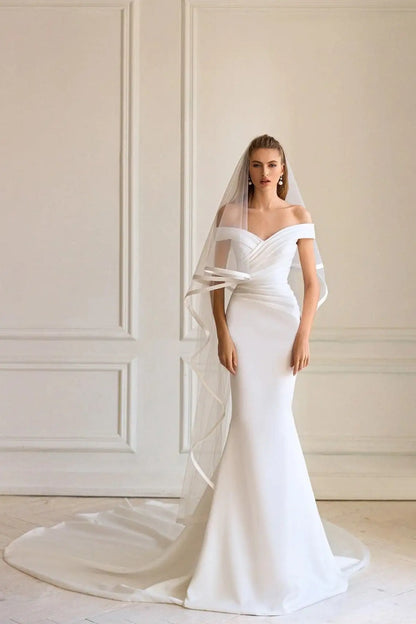 Satin Ribbon Wedding Veils 2025 Tea Length Two Layer with Comb Bridal Veil Party Bride Veils Women Hair Accessory