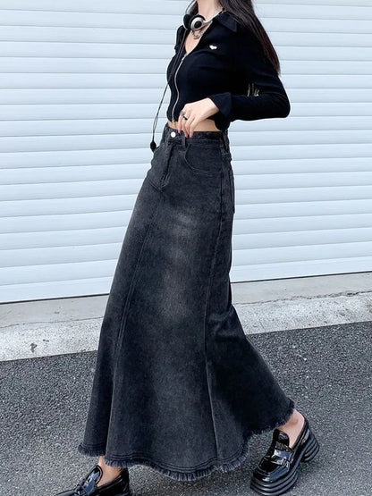 2023 Fashion Spring Denim Skirts for Women Vintage Do Old Midi Skirt Chic High Waisted Trumpet Mermaid A Line Skirts