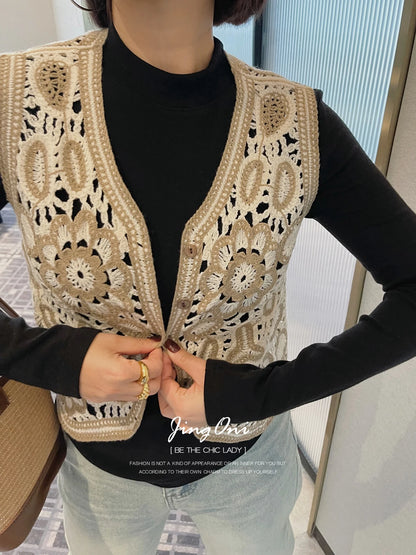 2022 Oem Woman Spring Summer Superimposed Knit Sweaters Vests Y2k Waistcoat Sleeveless Clothes New Vintage Crop Tops Cardigan