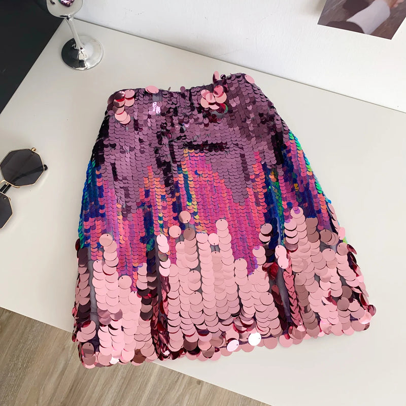 Summer sequin high waist mini skirt European and American style slim fit pure sexy hot girl