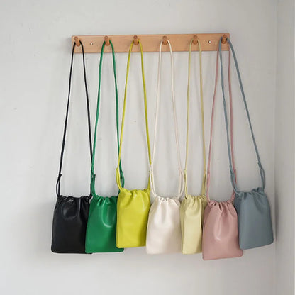 New mobile phone bag women's bag fashionable simple small lucky bag single shoulder crossbody bucket bag drawstring small bag