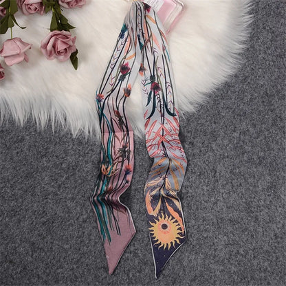 2024 New Luxury Brand Scarf Tarot Women Scarf Bag Hair Skinny Silk Scarves Design Foulard Neckerchief Headband For Ladies