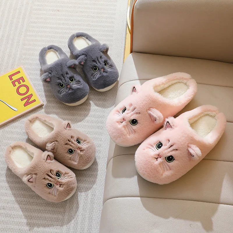 Winter Warm Slipper Women House Fuzzy Cat Cartoon Fur Plush Indoor Lazy Female Thermal Home Shoe Furry Funny Flat flip flop