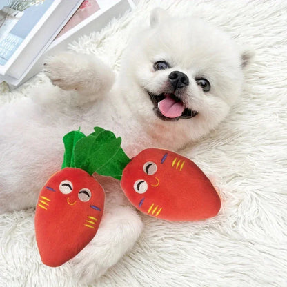5PCS set of puppy sound toys, loose plush pet chewing, plush fruit snacks and vegetable puppy toys, suitable for cute playm