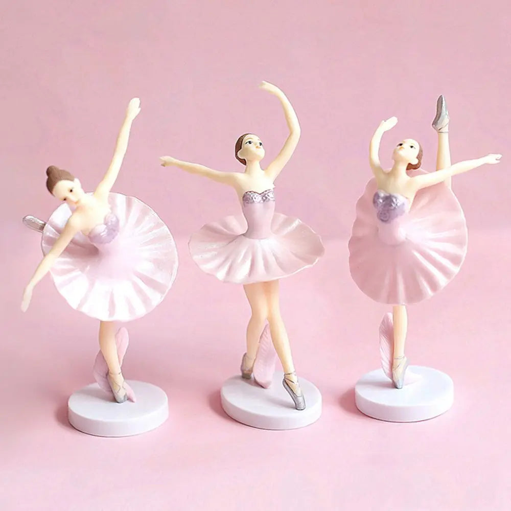 3Pcs Baby Shower Birthday Supplies Cake Decor Party Baking Girl Doll Cake Topper Cupcake Topper Ballet Girls