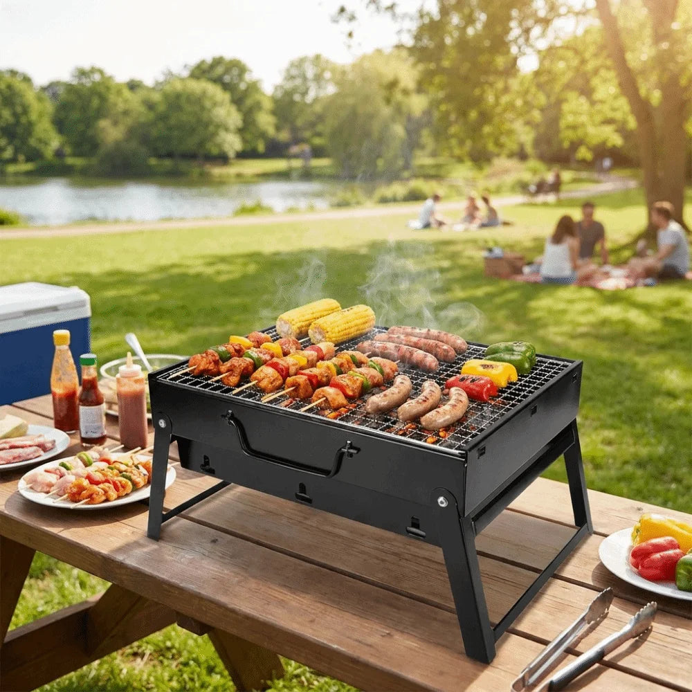 Portable Thickened BBQ Stove Small Easy to Carry Camping Folding Carbon Grill Space-saving Durable Outdoor Barbecue Grill Beach