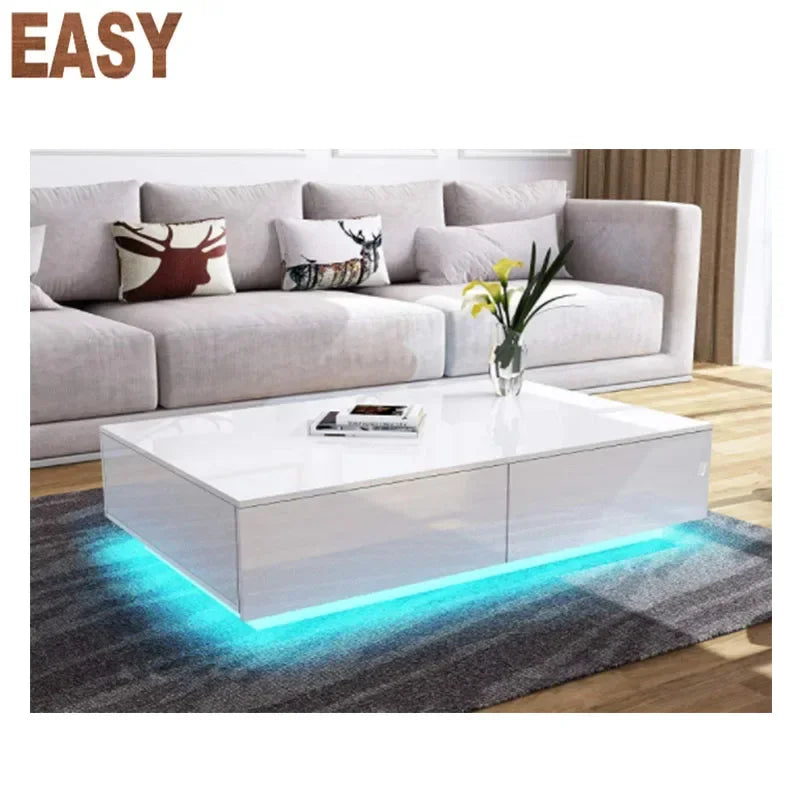 High Gloss Wooden Coffee Table, 4 Storage Drawers, Modern Living Room, New