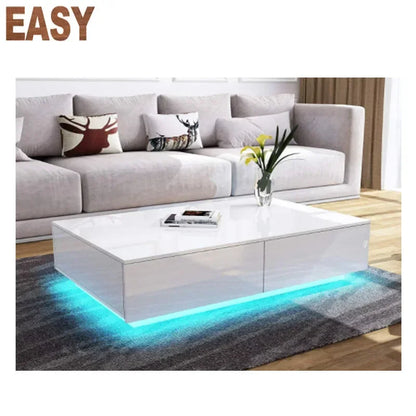 High Gloss Wooden Coffee Table, 4 Storage Drawers, Modern Living Room, New