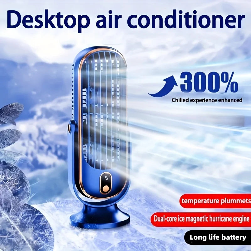 Portable Desktop Fan, Large Battery Dual Motor Home Small AirCooler, 5 Speed Air Cooling Fan 720° Surround Blower, Office
